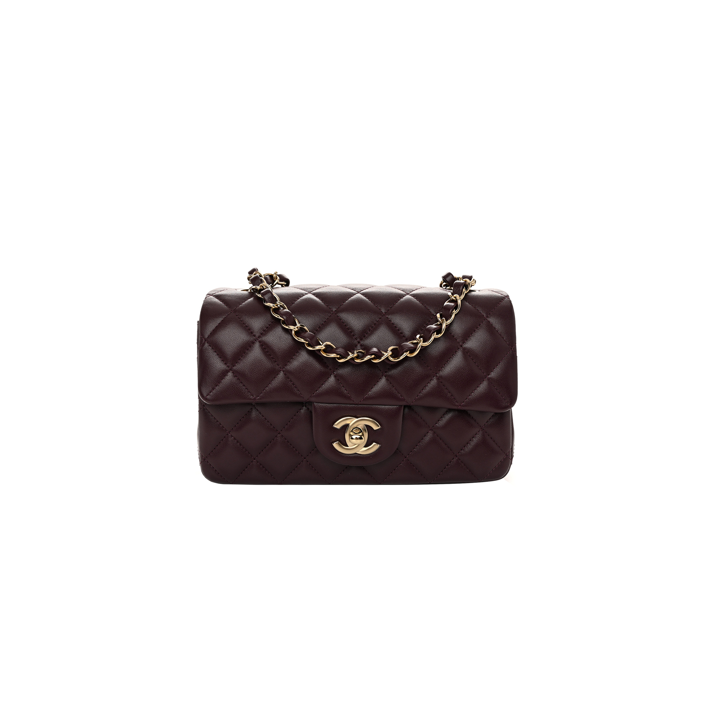 Ch*el lambskin quilted mini rectangular flap burgundy as1116 (20*13*6cm)